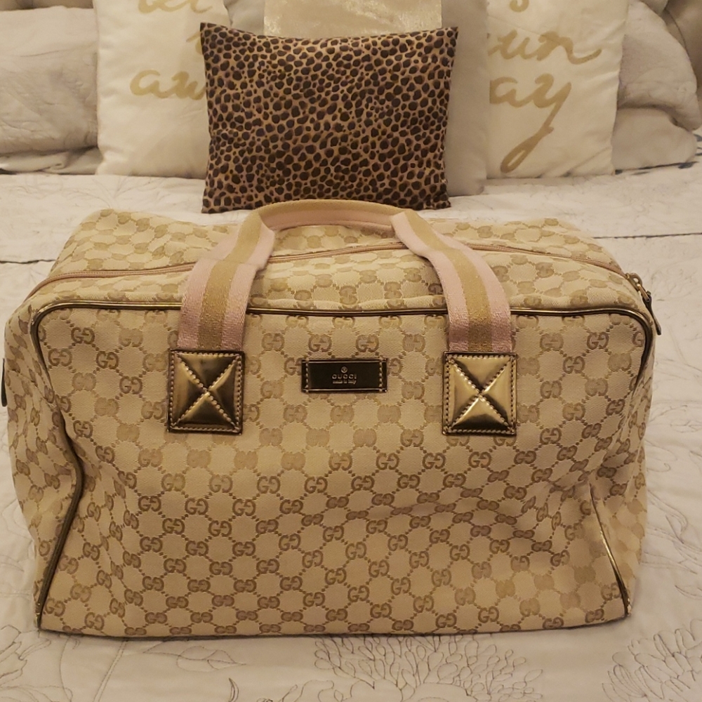 Auth Gucci Shoulder Bag Gold Canvas #N73284C79